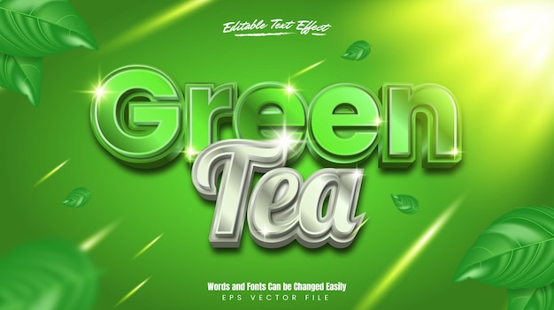 Creatief glanzend groen 3d teksteffect met bladerenvector