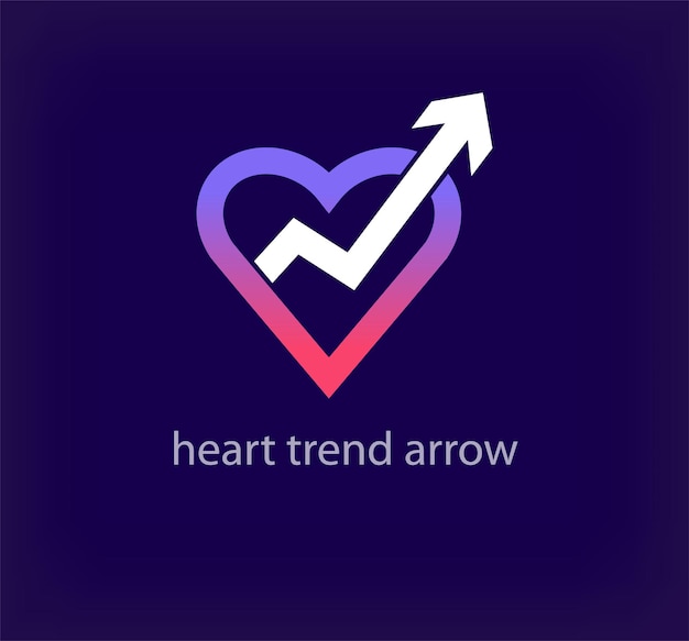 Creatief harttrendpijllogo Unieke kleurovergangen Uniek favoriete trend uptrend-logo