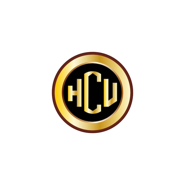 creatief HCU-letterlogo-ontwerp met gouden cirkel