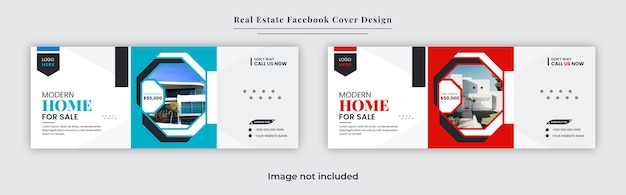 Vector creatief huis te koop huur en onroerend goed te koop en te huur facebook omslagbannerontwerp met creatieve vormen