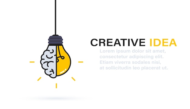 Creatief idee logo symbool van creativiteit helft van gloeilamp en brein concept van innovatie oplossing onderwijs symbool van creativiteit creatief idee geest denken vector illustratie