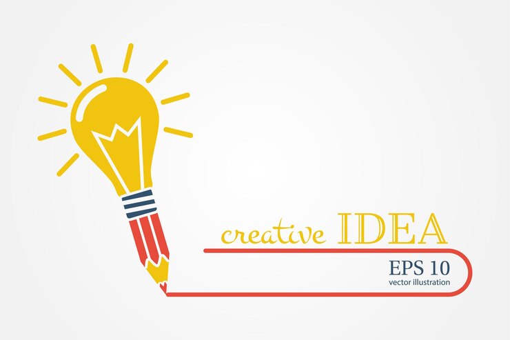 Vector creatief ideeën concept potlood met gloeilamp kleur silhouet pictogram innovatie oplossing succes in onderwijs kunstwerk project vector illustratie plat ontwerp geïsoleerd op gele achtergrond