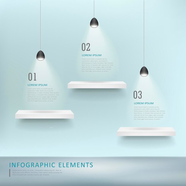 Creatief infographic sjabloonontwerp met tentoonstellingsrekken