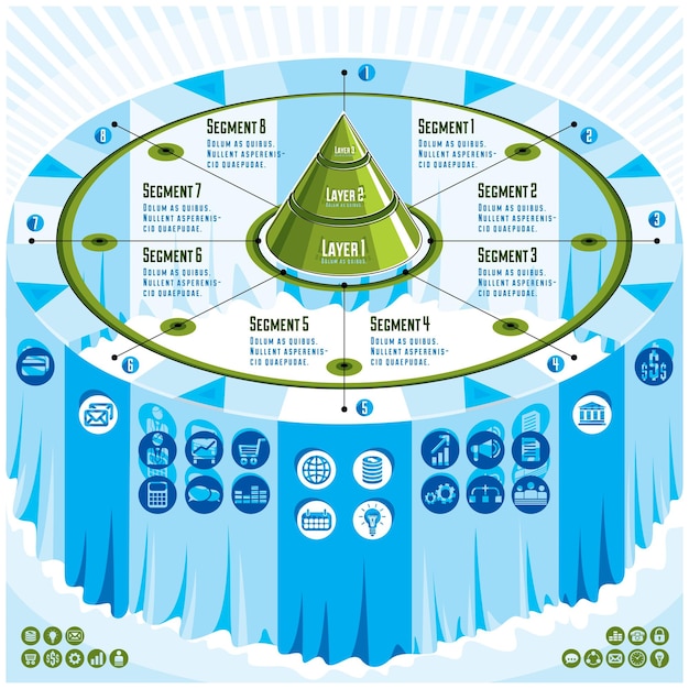 Creatief infographicsconcept, 3d lijst met gelaagd piramideidee, vectorlay-outillustratie.