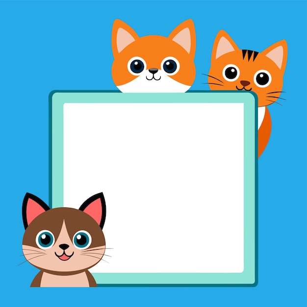 Creatief katten vierkant frame met tekst plaats met de hand getekende mascotte cartoon personage sticker icoon concept