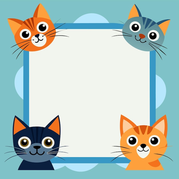 Creatief katten vierkant frame met tekst plaats met de hand getekende mascotte cartoon personage sticker icoon concept