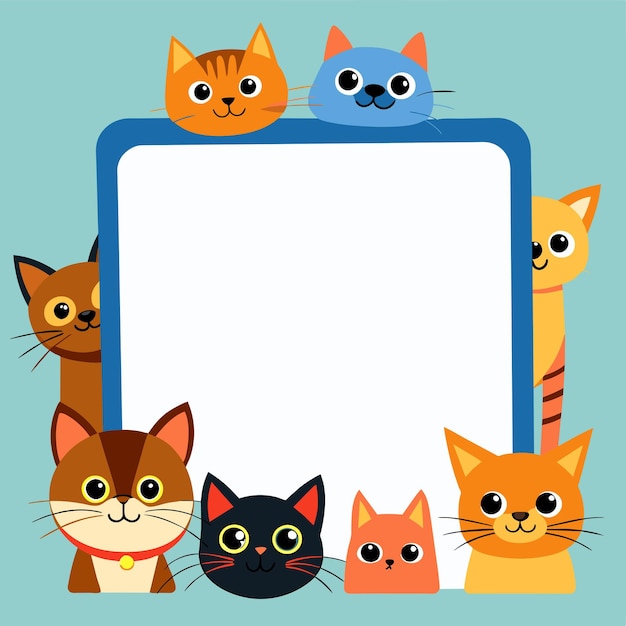 Creatief katten vierkant frame met tekst plaats met de hand getekende mascotte cartoon personage sticker icoon concept
