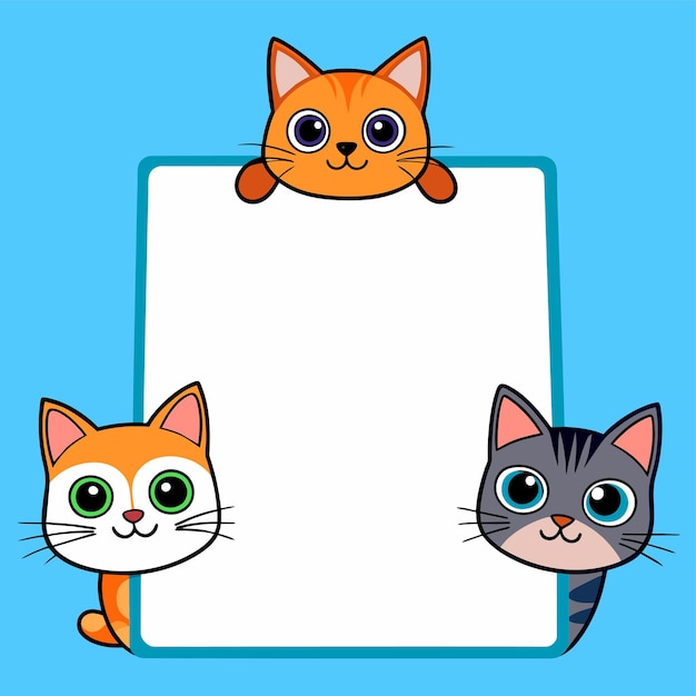 Vector creatief katten vierkant frame met tekst plaats met de hand getekende mascotte cartoon personage sticker icoon concept