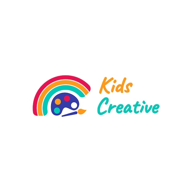 Creatief kinderlogo met palet en regenboog