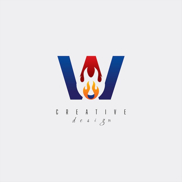 Creatief kleurrijk letter W Fire-logo met leidende lijnen