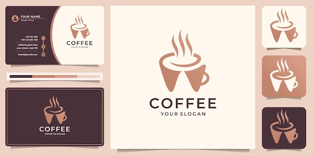 Creatief koffie logo-ontwerp met sjabloon voor visitekaartjes.