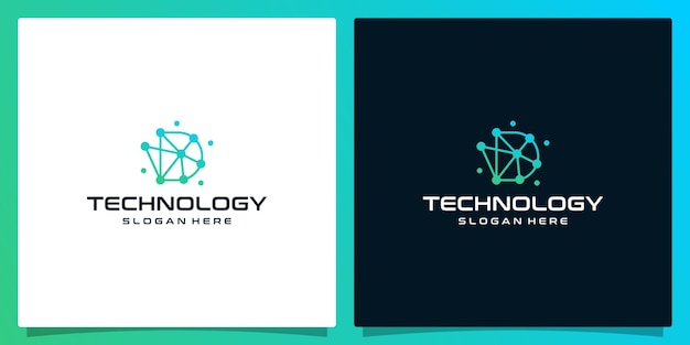 Creatief logo beginletter d abstract met technologiestijl en kleurverloop premium vector