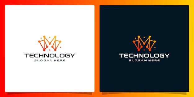 Creatief logo beginletter m abstract met technologiestijl en kleurverloop premium vector