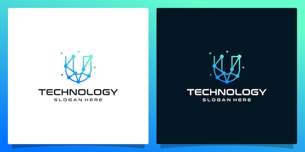 Creatief logo beginletter U abstract met technologiestijl en kleurverloop Premium vector