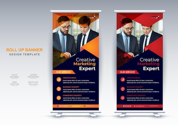 Creatief marketingbureau roll-up banner ontwerpsjabloon
