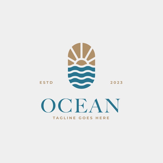 Creatief minimalistisch strand oceaan badge logo ontwerp concept vector illustratie idee