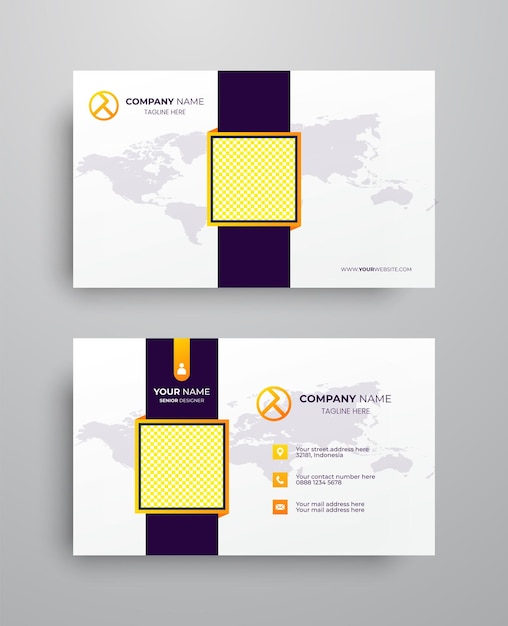 Creatief modern naamkaartje en visitekaartje met dubbelzijdig ontwerp. Trendy oranje en zwarte kaart-ID