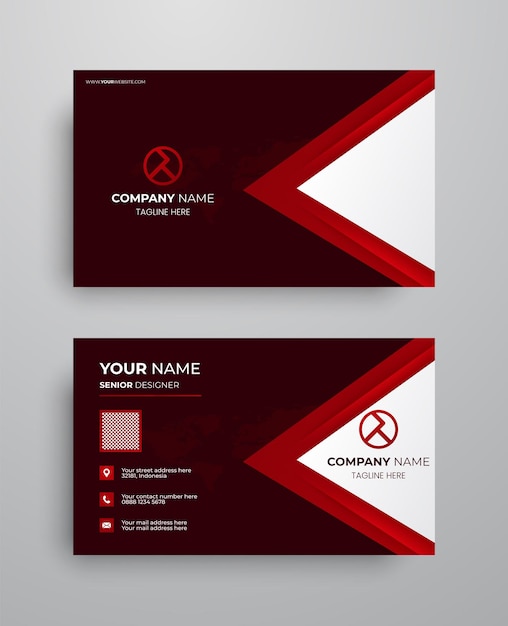 Vector creatief modern naamkaartje en visitekaartje met twee kanten in witte en rode kleuren