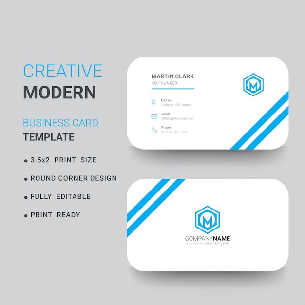 Creatief modern visitekaartje met blauwe details