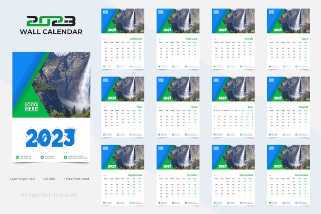 Creatief Nieuwjaar 2023 Wandkalender Sjabloonontwerp in Geometrische Vormen Stijl