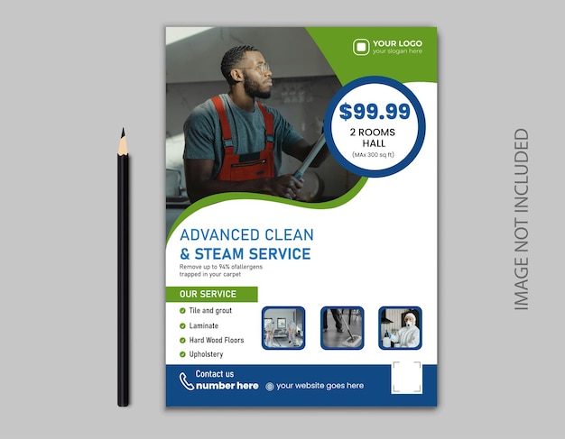 Creatief ontwerp van een flyer voor een professionele schoonmaakdienst.