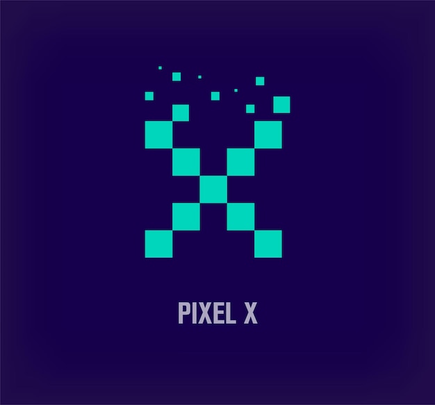 Creatief pixelletter X-logo Unieke digitale pixelart en pixelexplosie sjabloonvector