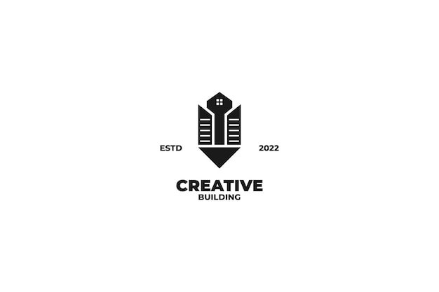 Creatief potlood met gebouw logo ontwerp vectorillustratie