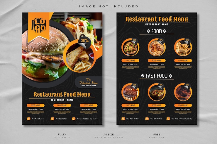 Vector creatief restaurant menu tweezijdig a4 sjabloon