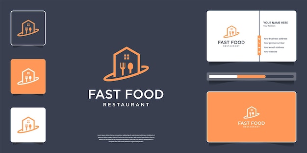 Creatief restaurantlogo-ontwerp met visitekaartje