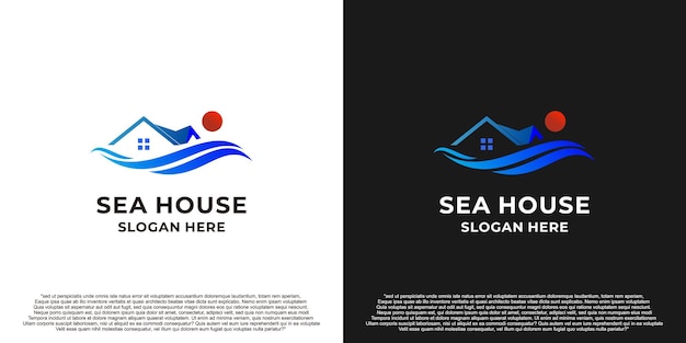 Creatief sea house logo design met wave.