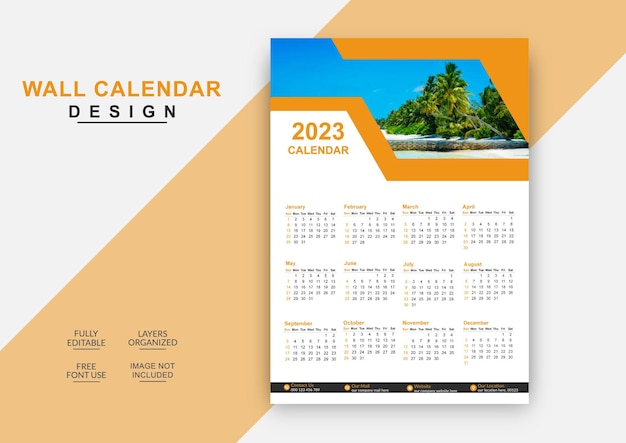 Creatief stijlvol nieuwjaar 2023 enkele wandkalender ontwerpsjabloon