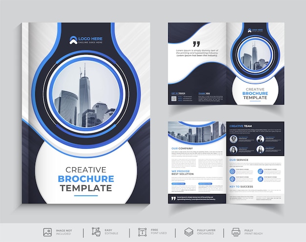 Creatief tweevoudig brochureontwerp Met moderne vorm Premium Vector