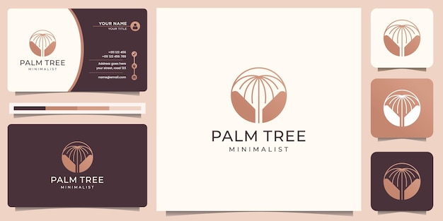 Creatief van abstract palmlogo-ontwerp met cirkelconcept, minimalistische lijntekeningen en visitekaartje