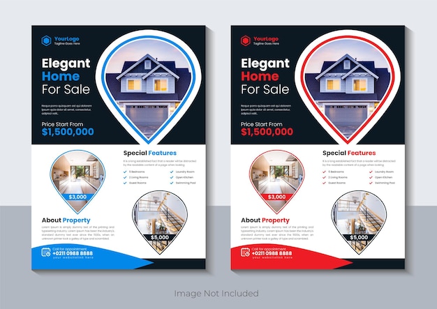 Creatief vastgoed flyer ontwerp, Modern huis verkoop flyer sjabloon Premium Vector