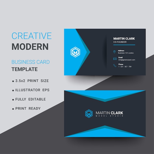 Vector creatief visitekaartje met blauwe details