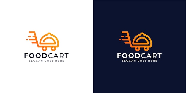 Creatief voedselwagentje Logo Winkelkarretje en bediening Cover Cover Dish met moderne minimalistische stijl