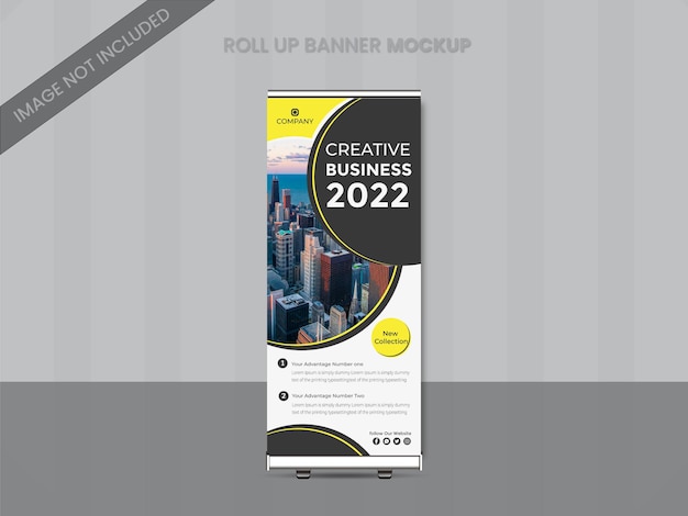 Creatief zakelijk promotioneel zakelijk marketingbureau Roll-up stand banner Vector ontwerpsjabloon