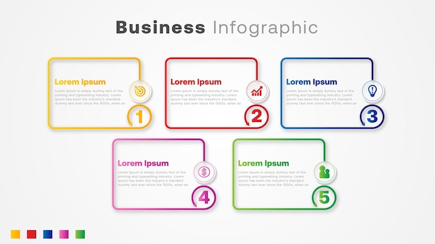 Creatieve 5 stappen zakelijke infographic sjabloonillustratie