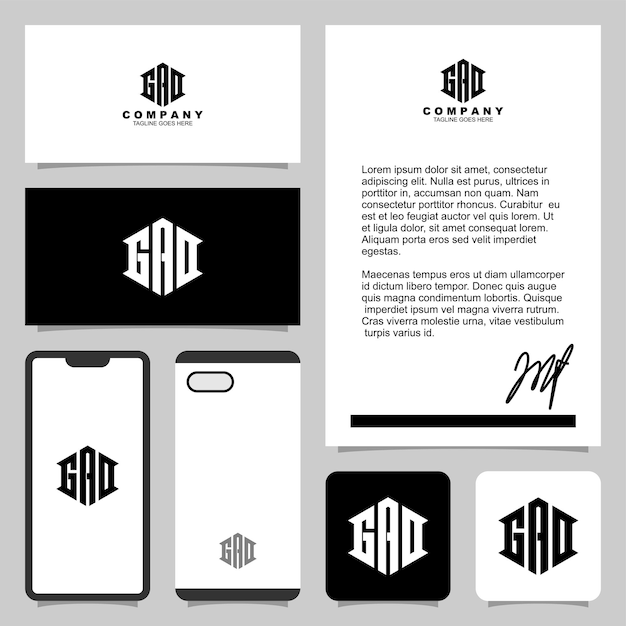 Vector creatieve brief gad monogram logo met sjabloon voor briefpapier