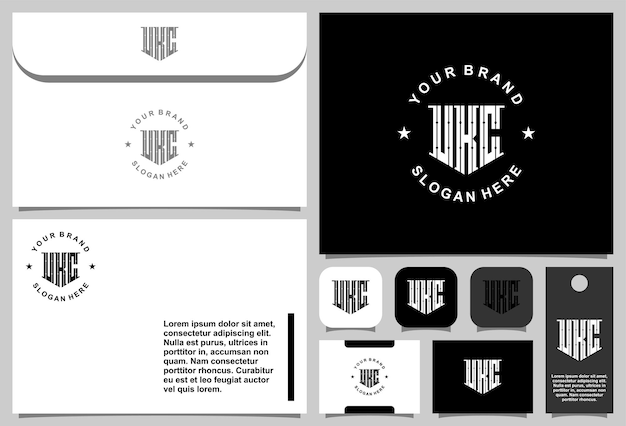 Vector creatieve brief ukc monogram logo-ontwerp met sjabloon voor briefpapier