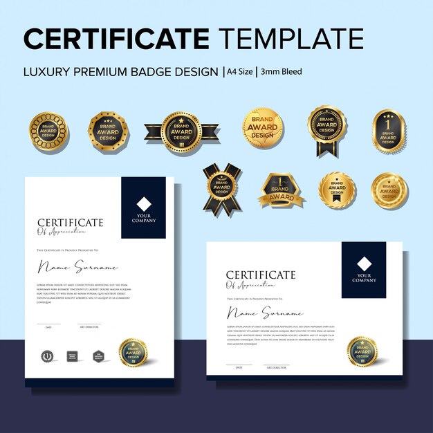 Vector creatieve certificaatsjablonen met badges