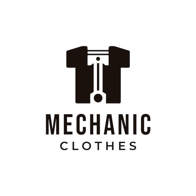Creatieve combinatie van zuiger met shirt. logo ontwerp voor mechanische kleding