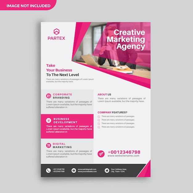 Creatieve corporate flyer ontwerpsjabloon met paarse vormen