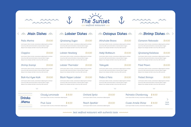 Creatieve digitale restaurant menusjabloon in horizontaal formaat