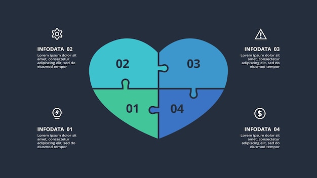 Creatieve donkere infographic met 4 elementen sjabloon voor web op een zwarte achtergrond bedrijfspresentatie