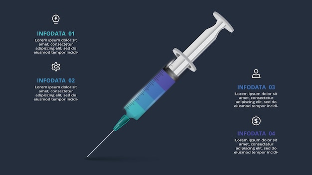 Creatieve donkere infographic met 4 elementen sjabloon voor web op een zwarte achtergrond bedrijfspresentatie