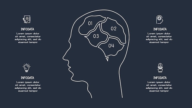 Creatieve donkere infographic met 8 elementen sjabloon voor web op een zwarte achtergrond bedrijfspresentatie