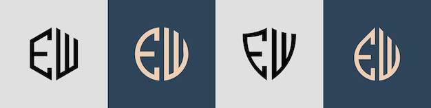 Creatieve eenvoudige beginletters EW Logo Designs-bundel