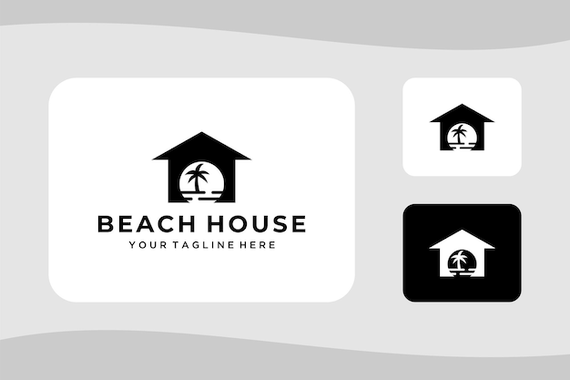 Creatieve eenvoudige schoonheid strandhuis moderne minimalistische logo ontwerp illustratie vector