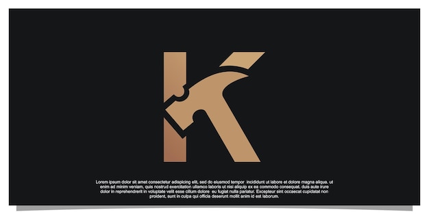 Creatieve eerste letter K met hamer logo ontwerp uniek concept Premium Vector